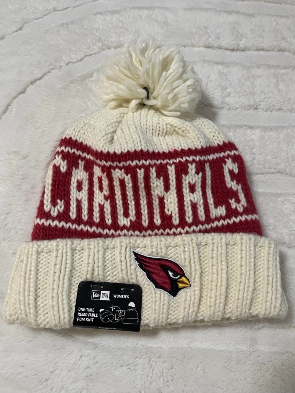 New Era Arizona Cardinals Cream and Red Knit Pom Beanie
